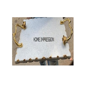 Bandeja de mármol de lujo con cuentas de hojas doradas, bandeja de mármol con cuentas doradas para hoteles y restaurantes - Product Image 1