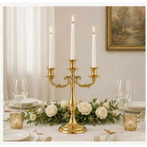 Candelabro de Latón de 3 Brazos Estilo Vintage, Portavelas de Metal Dorado para Centro de Mesa de Boda, Eventos y Decoración de Mesa de Comedor - Product Image 2