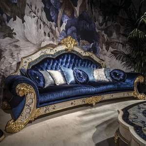 Canapé d'angle en bois sculpté bleu roi de luxe, design européen, écologique et durable pour salon élégant - Offre spéciale - Product Image 2