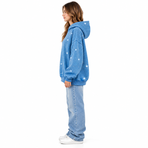 Women's Oversized Sparkle Print <b>Blue</b> Hoodie Custom Starry <b>Glitter</b> Pullover Sweatshirt Loose Fit Streetwear Hoodie - Product Image 4