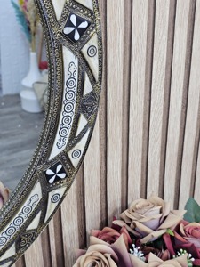 Miroir rond de mariage moderne de qualité supérieure avec motif en bois incrusté Boone, écologique, couleur personnalisée, type mural - Product Image 6