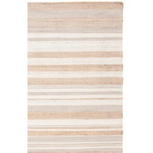 Modern Striped Jute Area Rug Rectangle Flat Weave Eco Friendly Living Room Rug Thin Pile Beige White Pattern - Product Image 3