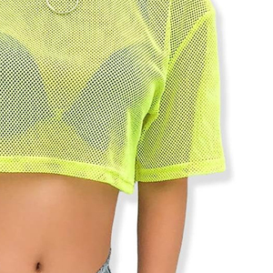 Nueva Camiseta de Malla para Mujer, Cuello Alto, Jersey Regular, Transparente, con Logotipo y Talla Personalizados, Manga Corta, Verano, Casual, Lisa, Teñida - Product Image 6