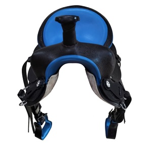 Selle Western en cuir bleu pour enfant, confortable, avec arceau en bois et quincaillerie nickelée, emballage personnalisé - Product Image 3