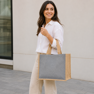 Laminated Jute Recycled Cotton Tote Bag with Inner Pocket 225 GSM Custom Logo Reusable Shopping Wholesale Manufacturer Exporter - Product Image 4