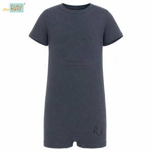 Combinaison à fermeture éclair bleu marine foncé |   Vêtements sensoriels spéciaux pour enfants, tenue inclusive, manches courtes, coton extensible, respirant, doux - Product Image 1