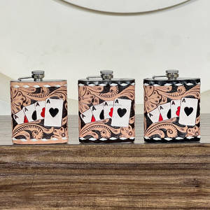 2026 New Stylish <b>Tooled</b> Genuine Cow <b>Leather</b> Flask 8oz Fashionable Stainless Steel Hip Flask High Quality Flask Holder for Gifts - Product Image 4