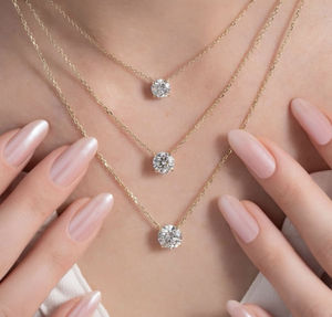 จี้เพชรทรงกลมเจียระไนแบบบริลเลียนท์ 18K ทองคำแท้จากโรงงาน พร้อมใบรับรอง IGI เพชรเพาะเลี้ยงในห้องปฏิบัติการ สร้อยคอจี้เดี่ยว ของขวัญสำหรับผู้หญิง - Product Image 2