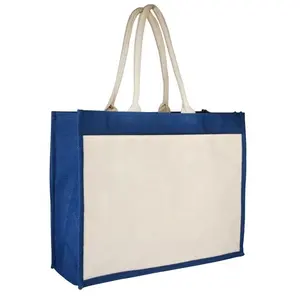 Großhandel Plain Shopper Einkaufstasche Benutzer definierte Fabrik heiße handgemachte Geschenk Strand Hanf Jute Taschen Custom Coated Leinen Einkaufstasche