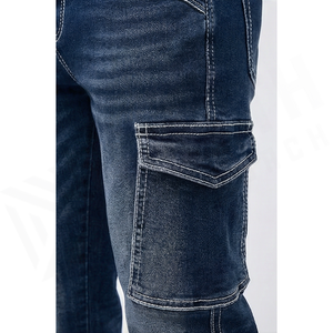 Pantalones Vaqueros Cargo de Mezclilla para Hombre, Corte Slim Fit, Lavado Oscuro, Algodón de Peso Medio, Estilo Casual Otoñal - Product Image 5