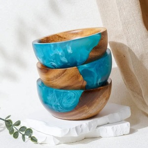 Bol en résine époxy moderne personnalisé avec logo, pièce décorative artisanale en bois de burl naturel pour l'intérieur de la maison - Product Image 5