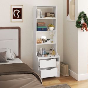 Bookshelf Nightstand with <b>2</b> <b>Storage</b> <b>Drawers</b> for Bedroom - Product Image 3