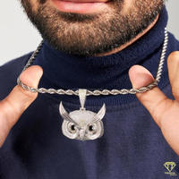 Pendentif de luxe en forme de visage d'oiseau en argent sterling 925 avec diamant Moissanite VVS, bijoux Hip Hop