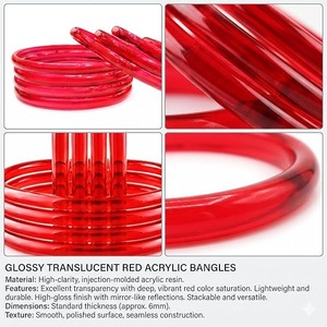 Pulseras de cristal rojo translúcido JPS en oferta, con acabado brillante, joyería tradicional elegante para mujeres y eventos especiales. - Product Image 5