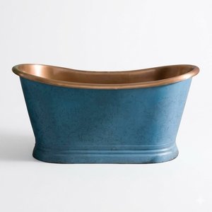 Bañera Ovalada de Cobre de Lujo Moderna, Independiente, de Daystar Trade Inc, Exterior Azul, Grifo Dorado, Ecológica y Duradera para Adultos - Product Image 4
