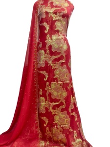 Conjunto de 3 Piezas de Dirac Somalí, Gogra Garbasar, en Viscosa con Encaje y Estampado Floral, Ropa Tradicional de Lujo Ecológica para Mujer, para Ocasiones Especiales - Product Image 4