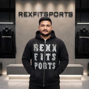 REXFITSPORTS 2026 Sweat à capuche zippé personnalisé noir avec motif, unisexe, en polaire, style streetwear, avec grand imprimé frontal, personnalisable - Product Image 1