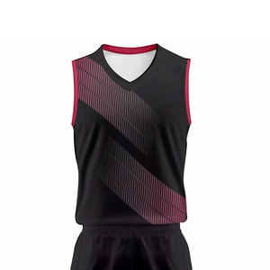 Custom Sublimated Basketball Jersey Set <b>Men</b> <b>Black</b> Red V-Neck Sleeveless Moisture Wicking Athletic Wear All Seasons - Product Image 4