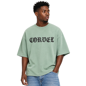 Custom Applique <b>Gothic</b> Letter Print Garment Dyed Men's <b>shirts</b> Heavyweight 100% Cotton Oversized Washed Urban Streetwear T-<b>shirt</b> - Product Image 1