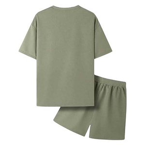 T-shirt à col rond pour homme, vert olive, tricot uni, décontracté, pour l'été - Product Image 2
