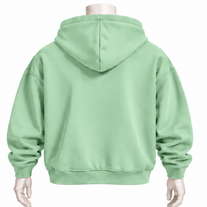 Sweat-shirt à capuche zippé vert menthe pour homme, avec patch lettres en chenille, en molleton épais, coupe oversize, style streetwear, avec poches kangourou - Product Image 2