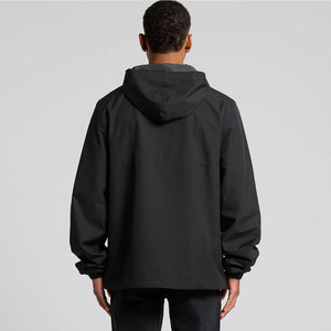Chaqueta Cortavientos Impermeable con Capucha y Media Cremallera para Hombre, Manga Larga, Estilo Casual para Exteriores, Abrigo de Poliéster Negro, Estilo Otoñal - Product Image 3