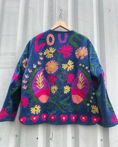 Veste en velours brodée à la main, motif floral, col en V, manches longues, manteau pour femme, style chic printemps, vente en gros B2B - Product Image 4