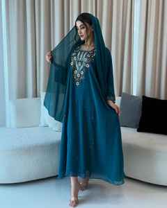 Conjunto de Lujo de 2 Piezas para Mujer Musulmana, Túnica Sencilla y Modesta de Chifón Sólido con Cuentas, Larga hasta el Suelo, Estilo A, para Fiesta o Boda, Adornada - Product Image 5