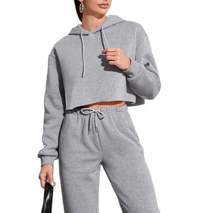 Women's <b>Winter</b> Terry Hooded Crop <b>Top</b> Hoodie High Quality 100% Cotton Solid Customizable Front Logo Pullover Eco-Friendly - Product Image 1