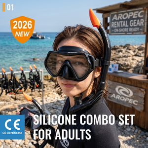 Masque et tuba de plongée AROPEC avec lentille anti-buée en verre trempé pour adultes, équipement de plongée en mer, bleu, orange, jaune - Product Image 2