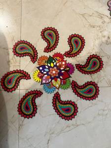 Mdf Wooden Red Paisley Rangoli Cutout Floral Mandala Floor Placement Mat Diwali <b>Pooja</b> Room <b>Mandir</b> Holiday Decor Handcrafted Item - Product Image 5