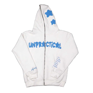Hoodie zippé intégral pour homme, design OEM, en molleton bouclette, uni, avec impression en relief, délavé à l'acide, personnalisable, style décontracté - Product Image 2