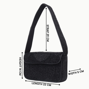 Luxury Handmade Beaded Shoulder Bag Black Geometric Pattern <b>Magnetic</b> Flap Closure Handbag For Women Daily Use - Product Image 2