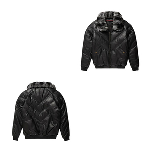 Blouson bomber en PU noir pour homme avec col en fausse fourrure, coupe-vent, manteau d'hiver, coupe classique, fermeture éclair, couleur unie, style moto - Product Image 1