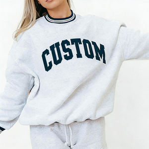 Custom Embroidered Parke Logo Oversized Fleece <b>Jumpers</b> Contrast Color <b>Pullover</b> Women Striped Crewneck Sweatshirt with Ribbed Kni - Product Image 1