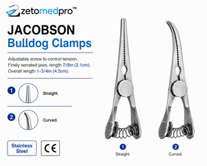 Abrazaderas JACOBSON Bulldog con Tensión Ajustable por Tornillo, Mordazas Serradas de 7/8in (2.1cm) y 1-3/4in (4.5cm) de Longitud Total, Rectas o Curvas, ZETOMEDPRO - Product Image 2