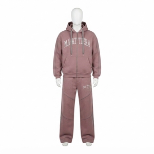 Conjunto de Sudadera con Capucha y Pantalones Deportivos para Hombre, Color Malva Lavado, con Cierre, de Algodón y Felpa, Estilo Urbano, Venta al Por Mayor OEM - Product Image 4