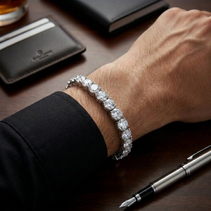 Bracelet tennis RCK Global en moissanite taille brillant plaqué or, or blanc 14K, argent 925, bijoux élégants pour soirée - Product Image 2