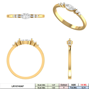 Anillo de Oro Sólido de 14K con Diamante Cultivado en Laboratorio de Corte Marquesa y Piedras Laterales Redondas, Chapado en Rodio, Diseño Minimalista y Elegante para Mujer - Product Image 3