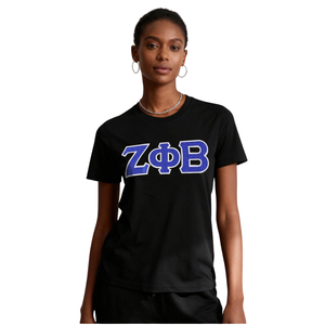 T-shirt Zeta Phi Beta à paillettes noires, coupe ajustée, lettres grecques ZPB, tee-shirt de performance pour femmes, vêtements de sport légers - Product Image 3