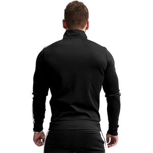 Ensemble de survêtement noir pour homme avec sweat à capuche zippé et pantalon de jogging à rayures latérales, vêtements de sport décontractés - Product Image 3