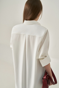 Robe chemise de maternité décontractée et élégante en coton respirant à manches longues, longueur genou, coupe ample, idéale pour l'été et le bureau - Product Image 3