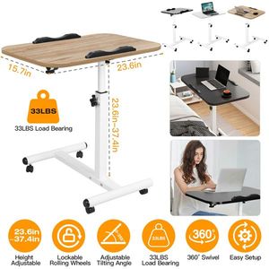 Portable Rolling Laptop Stand 90 Tiltable Overbed Bedside <b>Table</b> Height <b>Adjustable</b> Mobile Computer Cart Mobile Standing Desk - Product Image 2
