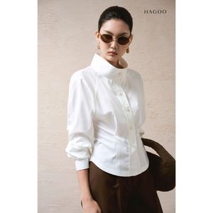 Camisa Elegante de Cuello Alto para Mujer, Cuello Convertible, Manga Larga, Algodón Lavado, Suave, Transpirable, Natural, para Oficina, A8114 - Product Image 3
