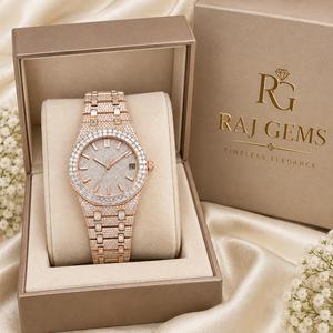 Reloj de Diamantes en Oro Rosa Raj Gems para Hombre, Analógico de Cuarzo con Visualización de Fecha, Lujoso y Moderno, Caja Redonda de 41 mm, Cristal, Correa de Acero Inoxidable de 18 mm - Product Image 1