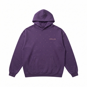 Sweat-shirt à capuche pour homme de haute qualité, personnalisé avec des cristaux en strass, en coton molletonné violet, style streetwear, pull-over - Product Image 3
