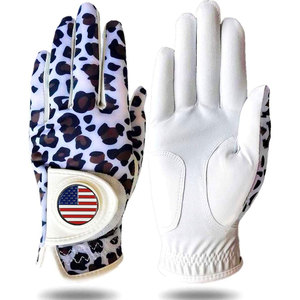 Ladies Golf <b>Gloves</b> with Ball Marker Rain Resistant Breathable Polyester Material Soft and Durable <b>Leopard</b> - Product Image 1