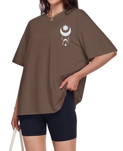 Meilleur prix, service OEM, t-shirt décontracté surdimensionné pour femme, 100% coton, manches courtes, col rond, épaules tombantes, imprimé, Bangladesh - Product Image 5