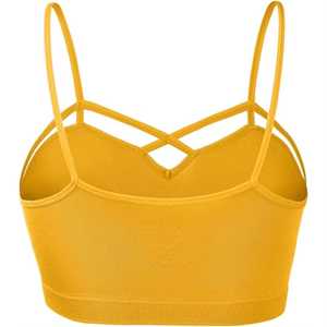 Women Yoga Sports Bra Yellow <b>Strappy</b> Crop <b>Top</b> Cross Front Fitted Gym Workout Activewear Custom Logo OEM ODM Supplier - Product Image 4