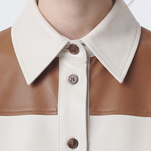 เสื้อเชิ๊ตแฟชั่นหนังสำหรับผู้หญิง, เสื้อเชิ๊ตหนังแขนยาวมีกระดุม - Product Image 4